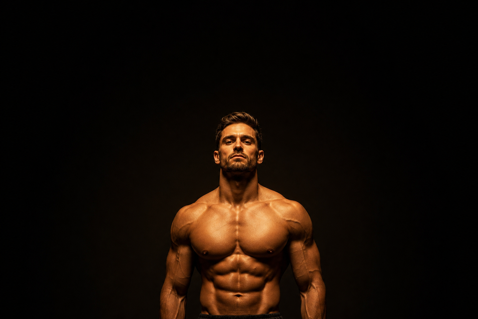 A man standing tall, lit by warm golden light
